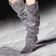 2018 autumn winter fashion cone heels high heels silver sequined cloth knee high boots sexy women's shoes
