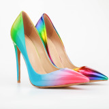 Arden Furtado 2018 spring autumn slip on stilettos high heels 12cm pointed toe rainbow pumps big size fashion lady party shoes