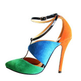 stilettos high heels mixed color closed toe fashion sandals women's shoes sexy party shoes