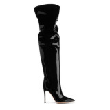 Arden Furtado 2018 autumn winter fashion boots stilettos knee high boots high heels 12cm shiny leather women's shoes ladies big size 47 48
