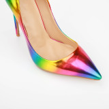 Arden Furtado spring autumn slip on stilettos high heels 12cm pointed toe rainbow pumps small size 33 fashion lady party shoes