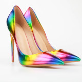Arden Furtado spring autumn slip on stilettos high heels 12cm pointed toe rainbow pumps small size 33 fashion lady party shoes