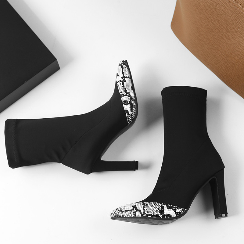 US$ 40 - 2018 spring autumn winter chunky heels 9cm high heels pointed toe Snakeskin stretch