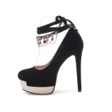 Arden Furtado spring autumn platform stilettos high heels 13cm round toe black suede crystal ankle strappy fashion lady party shoes