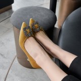 2018 spring autumn slip on high heels 6cm stilettos velvet crystal flowers big size women's shoes