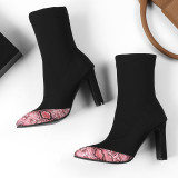 2018 spring autumn winter chunky heels 9cm high heels pointed toe Snakeskin stretch boots women boots