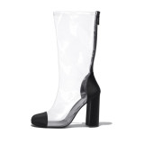 Arden Furtado 2018 spring summer fashion woman casual ankle boots zipper clear chunky high heels 10cm pvc boots big size 47 48