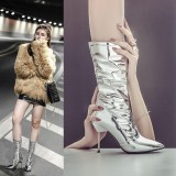 Arden Furtado 2018 spring autumn zipper sexy stilettos party shoes ladies slip on pointed toe  mid-calf boots