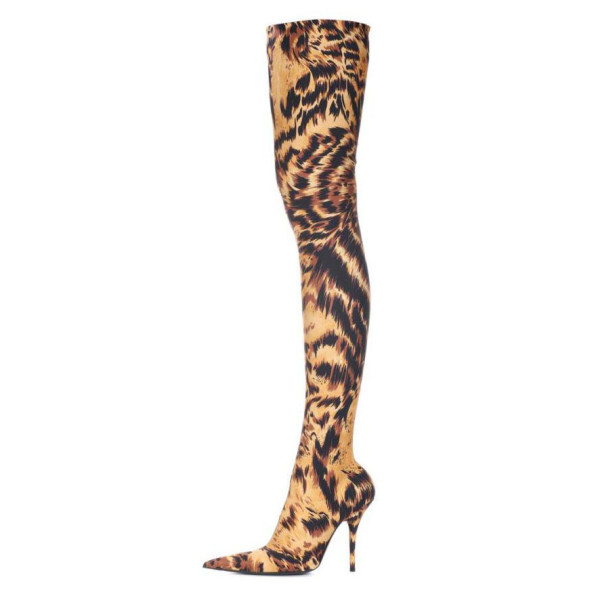 spring autumn Leopard high heels 10cm over the knee boots stilettos high heels boots women's shoes