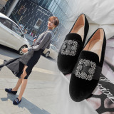 velvet flats women's shoes loafers crystal rhinestone buckle ladies fashion driving shoes big size 43