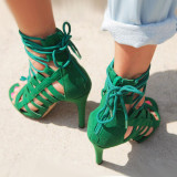 2018 summer high heels stilettos peep toe ankle strappy fashion green sandals women's shoes sexy party shoes