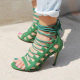 2018 summer high heels stilettos peep toe ankle strappy fashion green sandals women's shoes sexy party shoes