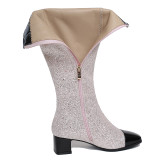 bling bling knee high boots women's shoes big size 43 chunky heels 4cm glitter winter boots