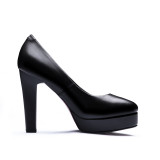 spring autumn platform chunky high heels 11cm genuine leather round toe pumps office lady