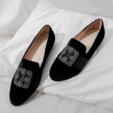 velvet flats women's shoes loafers crystal rhinestone buckle ladies fashion driving shoes big size 43