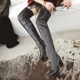 Arden Furtado 2018 autumn winter glitter sequined cloth pointed toe over the knee boots silver gold women's shoes zipper boots
