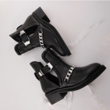 Arden Furtado autumn summer boots casual ankle boots fashion buckle chains genuine leather chelsea motercycle boots women's shoes 33