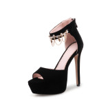 Arden Furtado summer sexy stilettos high heels 14cm party shoes ladies peep toe ankle strappy crystal rhinestone sandals