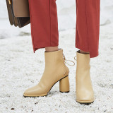 Arden Furtado spring autumn winter zipper chunky heels yellow boots Square toe woman shoes ladies genuine leather matin boots