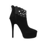 Arden Furtado 2018 autumn stilettos high heels 13cm fashion ankle boots shoes woman genuine suede fretwork platform matin boots