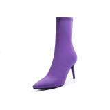 Arden Furtado 2018 spring autumn stilettos party shoes ladies slip on high heels 8cm purple pointed toe ankle boots Stretch boots