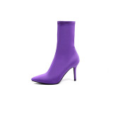 Arden Furtado 2018 spring autumn stilettos party shoes ladies slip on high heels 8cm purple pointed toe ankle boots Stretch boots