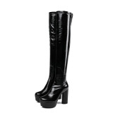 Arden Furtado  spring autumn zipper chunky heels boots platform round toe white over the knee high boots