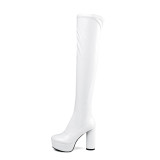 Arden Furtado  spring autumn zipper chunky heels boots platform round toe white over the knee high boots