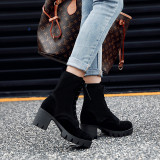 Arden Furtado 2018 spring autumn chunky heels boots  platform  cross tied round toe woman shoes ladies