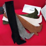 winter fashion knee high boots Cone Heels 10cm plicated high heels spike heels woman boots brown green suede black