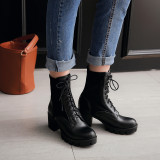 Arden Furtado 2018 spring autumn chunky heels boots  platform  cross tied round toe woman shoes ladies