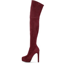 Arden Furtado 2018 spring autumn sexy chunky heels 14cm party shoes ladies slip on pointed toe burgundy over the knee Stretch boots