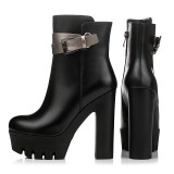 Arden Furtado spring autumn chunky heels boots platform round toe woman shoes ladies genuine leather shoes ankle boots