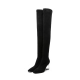 Arden Furtado 2018 spring autumn chunky heels boots Crystal Heel party shoes ladies  pointed toe  over the knee high boots
