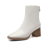 Arden Furtado spring autumn zipper chunky heels white boots square toe ankle boots woman shoes ladies