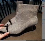 Arden Furtado 2018 spring autumn zipper sexy stilettos party shoes ladies zipper gold silver pointed toe crystal sequins ankle boots