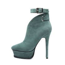 Arden Furtado 2018 spring autumn high heels 14cm platform sexy stilettos party shoes ladies zipper pointed toe green ankle boots
