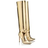 Arden Furtado 2018 spring autumn winter high heels 10cm stilettos knee high boots woman shoes ladies gold silver boots big size 41 42 43