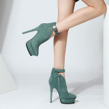 Arden Furtado 2018 spring autumn high heels 14cm platform sexy stilettos party shoes ladies zipper pointed toe green ankle boots