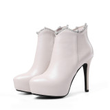 Arden Furtado 2018 spring autumn high heels 11cm platform sexy stilettos party shoes ladies slip on pointed toe ankle boots