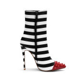 autumn winter striped boots stilettos high heels women's shoes ladies fashion boots big size 45