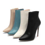 Arden Furtado 2018 spring autumn zipper sexy stilettos party shoes ladies zipper pointed toe white sky blue ankle boots