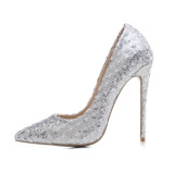 stilettos wedding shoes silver pumps big size high heels women shoes