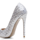 stilettos wedding shoes silver pumps big size high heels women shoes