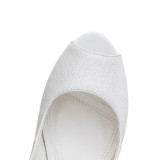 wedges sandals platform white peep toe buckle shoes women's ladies high heels 12cm sling back wedding shoes