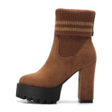 Arden Furtado Autumn winter chunky heels 10cm boots ankle boots black striped platform women's boots 32 33