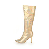 2019 spring autumn high heels stilettos knee high female zipper gold silver boots large size boots WOMEN'S SHOES