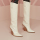 Arden Furtado spring autumn genuine leather slip on pointed toe white knee high boots shoes woman  high heels wedges  boots