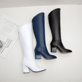 Arden Furtado 2018 autumn winter zipper chunky heels pointed toe 8cm white blue boots female knee high boots size 33 40 ladies