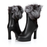 fox fur shoes women's shoes ladies platform snow boots white fashion genuine leather high heels booties